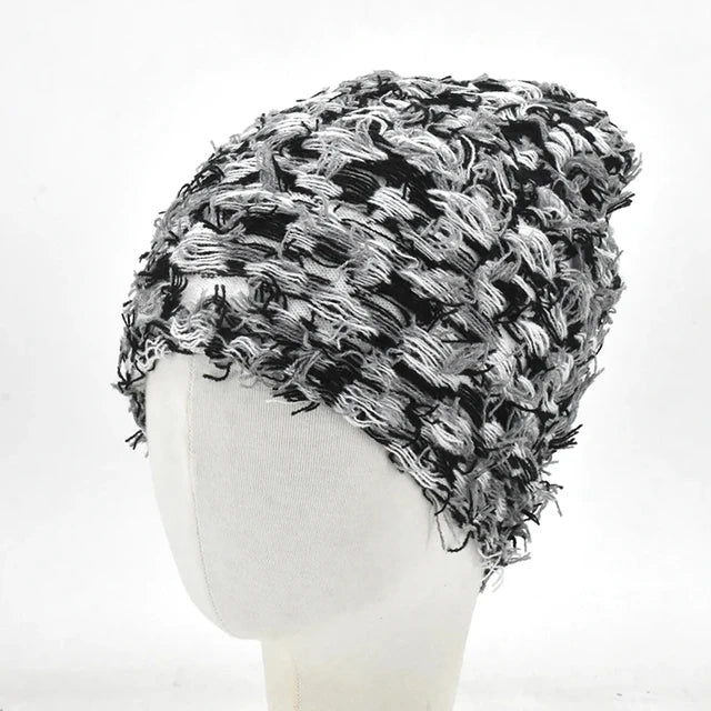 Premium Hip Hop Balaclava Beanie – Distressed Knit Ski Mask for Women, Camouflage Fuzzy Full Face Ski Hat, Outdoor Winter Wear, Trendy, Cozy and Stylish