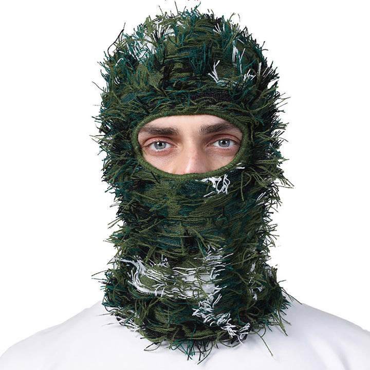 Premium Hip Hop Balaclava Beanie – Distressed Knit Ski Mask for Women, Camouflage Fuzzy Full Face Ski Hat, Outdoor Winter Wear, Trendy, Cozy and Stylish