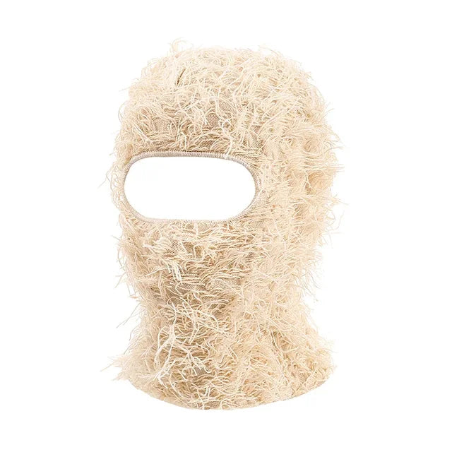 Premium Hip Hop Balaclava Beanie – Distressed Knit Ski Mask for Women, Camouflage Fuzzy Full Face Ski Hat, Outdoor Winter Wear, Trendy, Cozy and Stylish