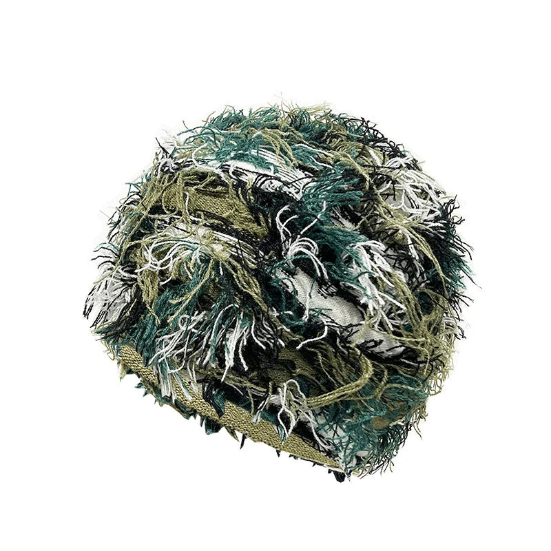 Premium Hip Hop Balaclava Beanie – Distressed Knit Ski Mask for Women, Camouflage Fuzzy Full Face Ski Hat, Outdoor Winter Wear, Trendy, Cozy and Stylish