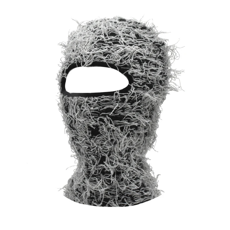 Premium Hip Hop Balaclava Beanie – Distressed Knit Ski Mask for Women, Camouflage Fuzzy Full Face Ski Hat, Outdoor Winter Wear, Trendy, Cozy and Stylish