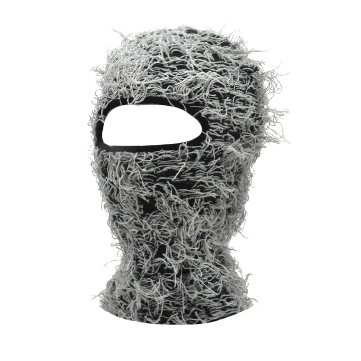 Premium Hip Hop Balaclava Beanie – Distressed Knit Ski Mask for Women, Camouflage Fuzzy Full Face Ski Hat, Outdoor Winter Wear, Trendy, Cozy and Stylish