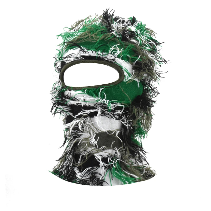 Premium Hip Hop Balaclava Beanie – Distressed Knit Ski Mask for Women, Camouflage Fuzzy Full Face Ski Hat, Outdoor Winter Wear, Trendy, Cozy and Stylish