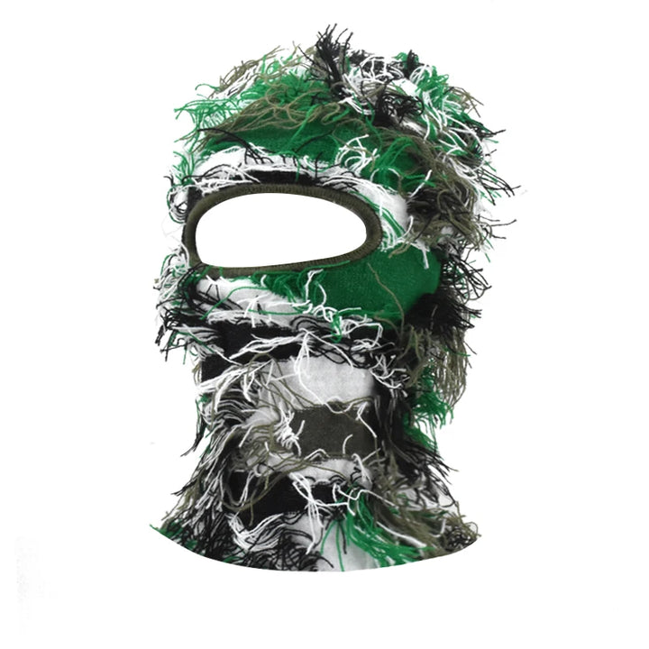 Premium Hip Hop Balaclava Beanie – Distressed Knit Ski Mask for Women, Camouflage Fuzzy Full Face Ski Hat, Outdoor Winter Wear, Trendy, Cozy and Stylish