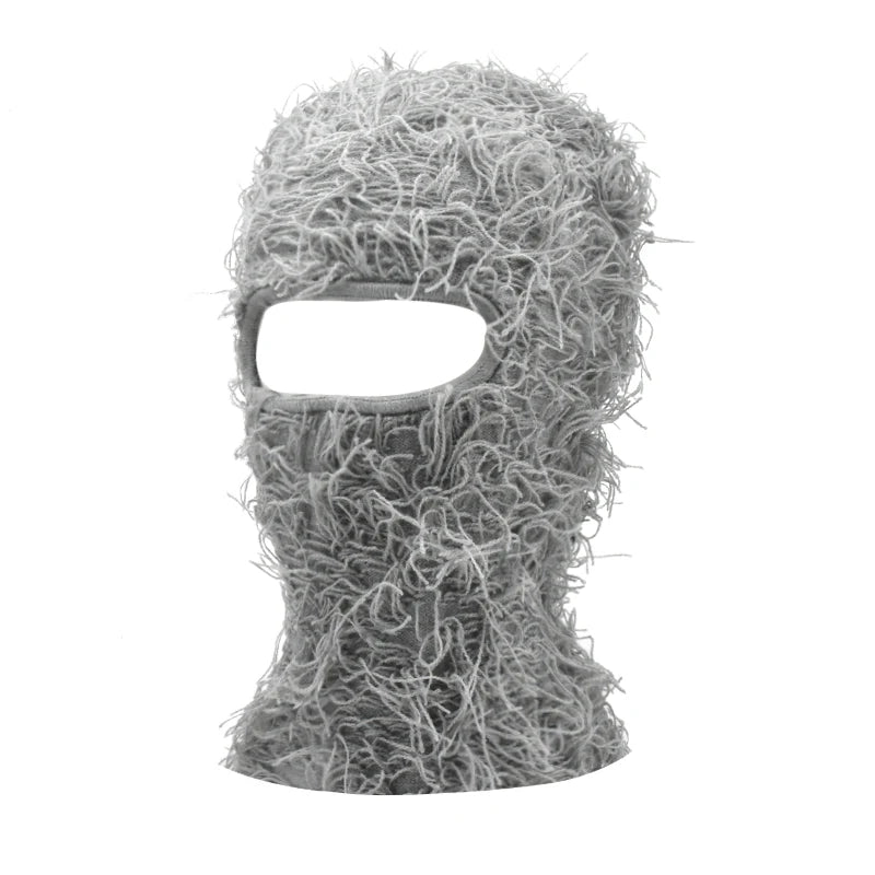 Premium Hip Hop Balaclava Beanie – Distressed Knit Ski Mask for Women, Camouflage Fuzzy Full Face Ski Hat, Outdoor Winter Wear, Trendy, Cozy and Stylish