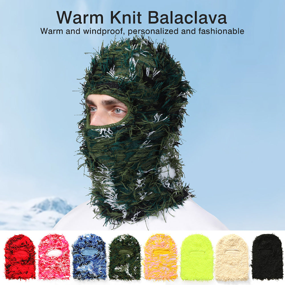 Premium Hip Hop Balaclava Beanie – Distressed Knit Ski Mask for Women, Camouflage Fuzzy Full Face Ski Hat, Outdoor Winter Wear, Trendy, Cozy and Stylish