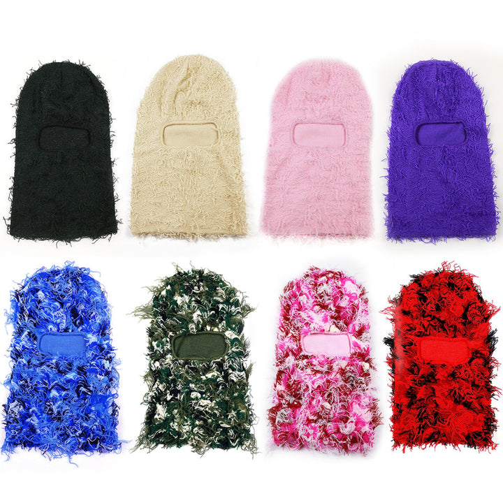 Premium Hip Hop Balaclava Beanie – Distressed Knit Ski Mask for Women, Camouflage Fuzzy Full Face Ski Hat, Outdoor Winter Wear, Trendy, Cozy and Stylish