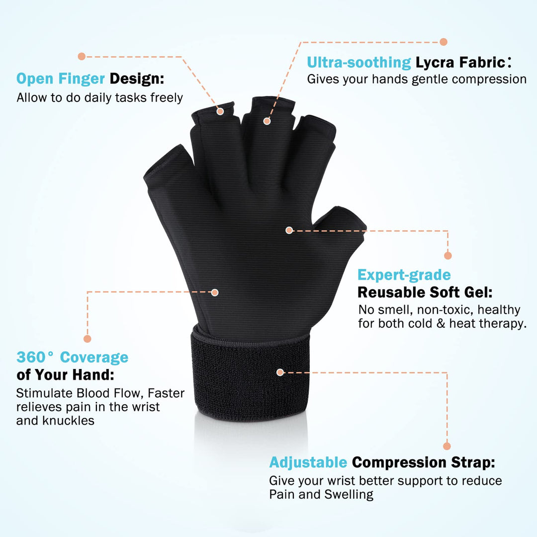 Premium Hot & Cold Therapy Gloves for Arthritis Relief – Adjustable Finger Compression Ice Pack for Wrist Sprains, Tendinitis, Carpal Tunnel, and Joint Pain Relief – Durable Gel Design for Hands and Fingers