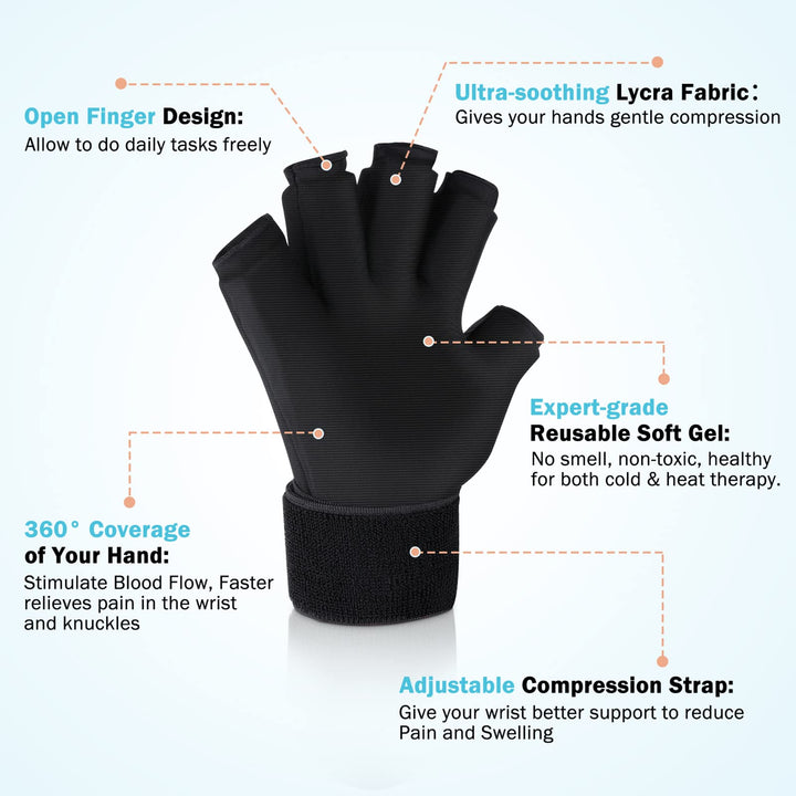 Premium Hot & Cold Therapy Gloves for Arthritis Relief – Adjustable Finger Compression Ice Pack for Wrist Sprains, Tendinitis, Carpal Tunnel, and Joint Pain Relief – Durable Gel Design for Hands and Fingers