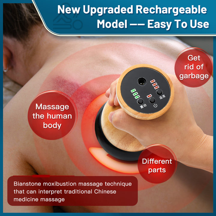 Premium Hot Stone Electric Gua Sha Massager – Back and Waist Massage Tool for Relaxing Muscles, Body Warm Moxibustion Therapy Spa with Bian Stone, Acupuncture, and Collateral Dredging