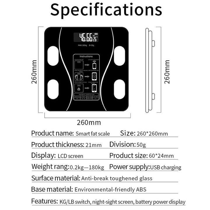 Premium LED Body Composition Scale – Accurate Digital Bathroom Scale with Body Fat Analysis, Bluetooth Connectivity, Health Tracking for Smart Home
