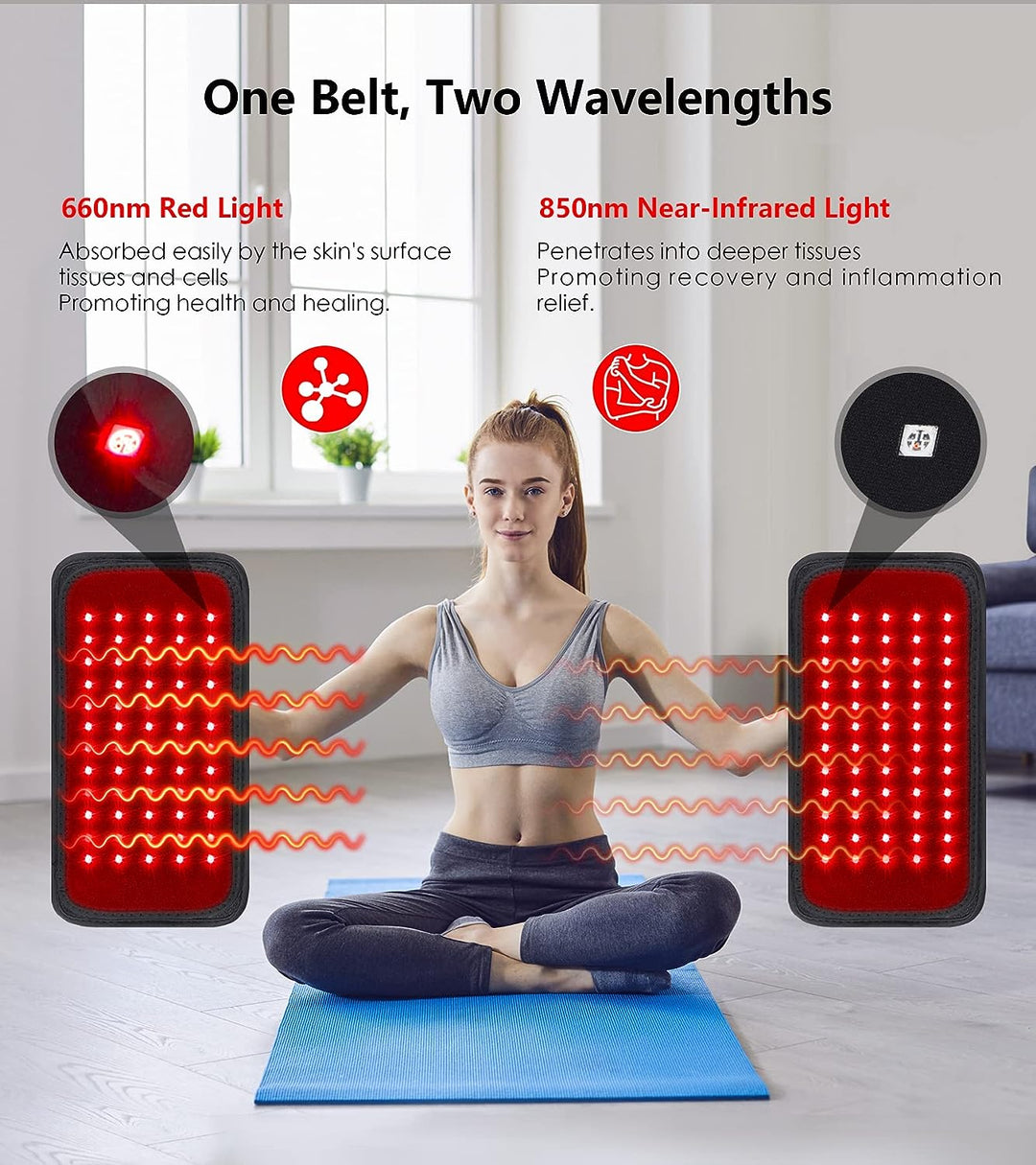 Premium LED Red Light Therapy Pad for Face and Body Pain Relief – 660nm & 850nm Portable Beauty Device with Adjustable Straps, 16W, 120 LEDs, Timer & Large Coverage Area