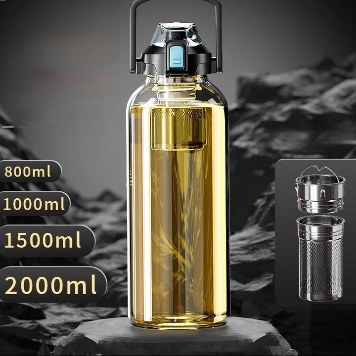 Premium Large Capacity Heat-Resistant Glass Tea Separation Cup – 800-2000ML Transparent Portable Sports Cup with Lid and Straw – Ideal for Outdoor, Daily Use & Gift Giving