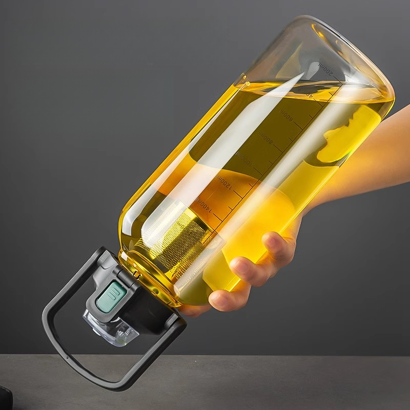 Premium Large Capacity Heat-Resistant Glass Tea Separation Cup – 800-2000ML Transparent Portable Sports Cup with Lid and Straw – Ideal for Outdoor, Daily Use & Gift Giving