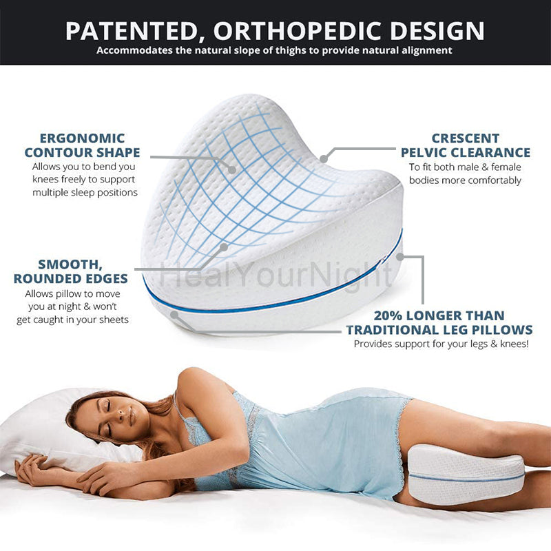 Premium Leg Pillow for Side Sleepers – Memory Foam Relief for Pregnant Women, Leg Pain & Edema – Breathable Heart-Shaped Design with Elastic Straps for Comfortable Sleeping