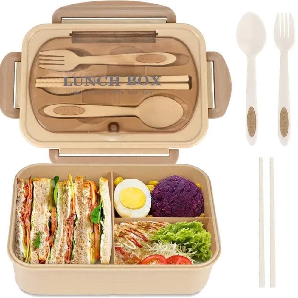 Premium Lunch Box with Tableware – Square Divided Bento Box for Office Workers, Leak-Proof, Microwave Safe, Ideal for Picnic & Camping, Portable Food Container