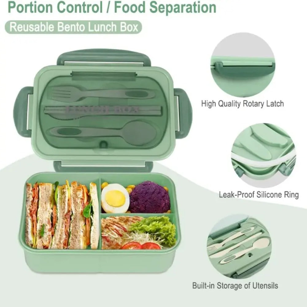 Premium Lunch Box with Tableware – Square Divided Bento Box for Office Workers, Leak-Proof, Microwave Safe, Ideal for Picnic & Camping, Portable Food Container