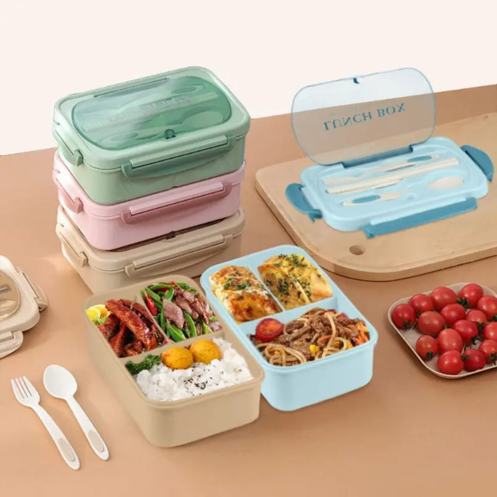 Premium Lunch Box with Tableware – Square Divided Bento Box for Office Workers, Leak-Proof, Microwave Safe, Ideal for Picnic & Camping, Portable Food Container