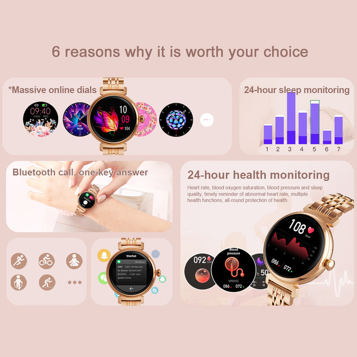 Premium Luxury Women's Smartwatch – Heart Rate, Blood Oxygen, Sleep Monitoring, Bluetooth Call, Diamond Bracelet, 1.32" HD Display, IP67 Waterproof, Fitness Tracker, Multi-Sport Modes