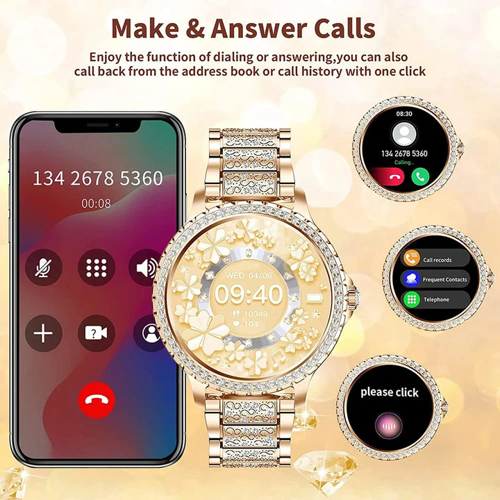 Premium Luxury Women's Smartwatch – Heart Rate, Blood Oxygen, Sleep Monitoring, Bluetooth Call, Diamond Bracelet, 1.32" HD Display, IP67 Waterproof, Fitness Tracker, Multi-Sport Modes