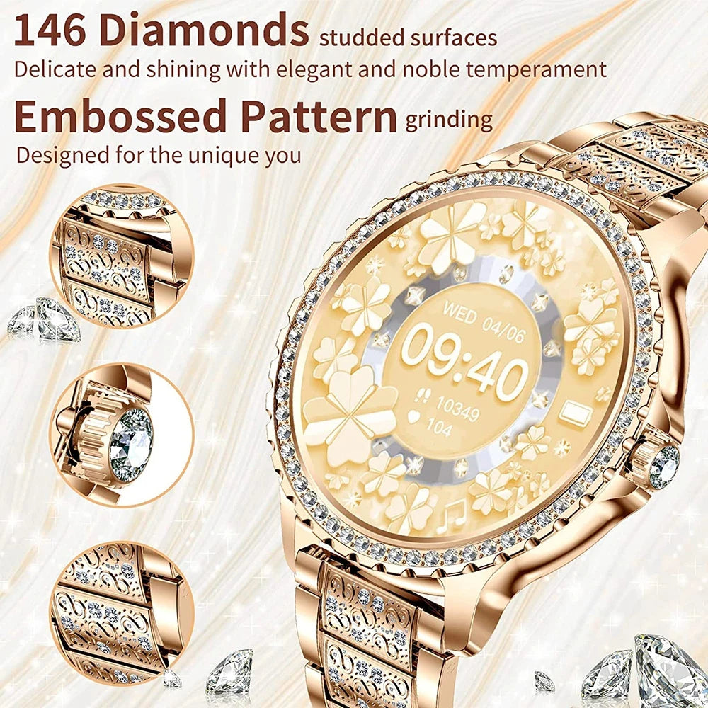 Premium Luxury Women's Smartwatch – Heart Rate, Blood Oxygen, Sleep Monitoring, Bluetooth Call, Diamond Bracelet, 1.32" HD Display, IP67 Waterproof, Fitness Tracker, Multi-Sport Modes