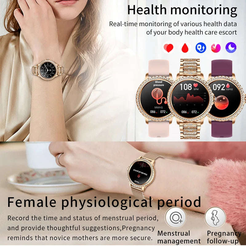 Premium Luxury Women's Smartwatch – Heart Rate, Blood Oxygen, Sleep Monitoring, Bluetooth Call, Diamond Bracelet, 1.32" HD Display, IP67 Waterproof, Fitness Tracker, Multi-Sport Modes