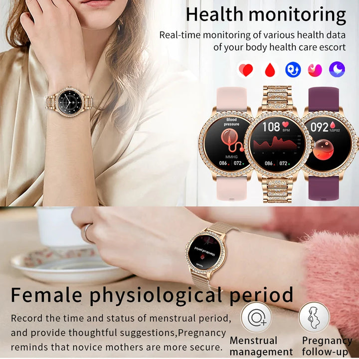 Premium Luxury Women's Smartwatch – Heart Rate, Blood Oxygen, Sleep Monitoring, Bluetooth Call, Diamond Bracelet, 1.32" HD Display, IP67 Waterproof, Fitness Tracker, Multi-Sport Modes