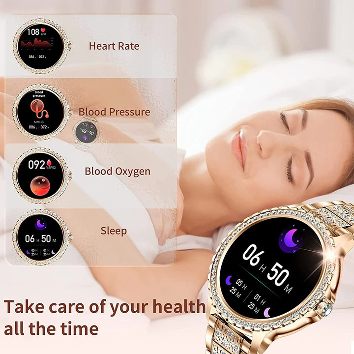 Premium Luxury Women's Smartwatch – Heart Rate, Blood Oxygen, Sleep Monitoring, Bluetooth Call, Diamond Bracelet, 1.32" HD Display, IP67 Waterproof, Fitness Tracker, Multi-Sport Modes