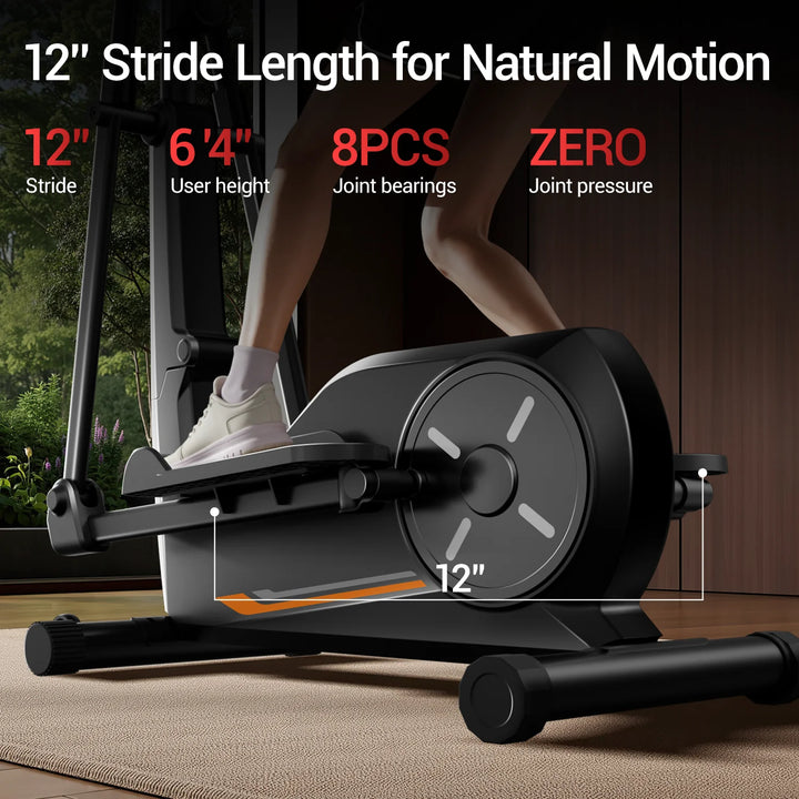 Premium Magnetic Elliptical Machine for Home – Quiet Elliptical Trainer with 8 Resistance Levels, 12" Stride and LCD Monitor