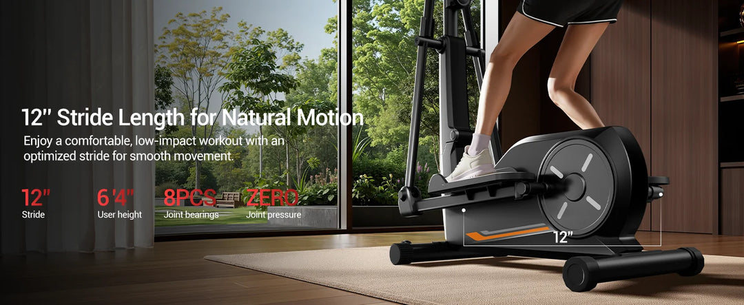 Premium Magnetic Elliptical Machine for Home – Quiet Elliptical Trainer with 8 Resistance Levels, 12" Stride and LCD Monitor