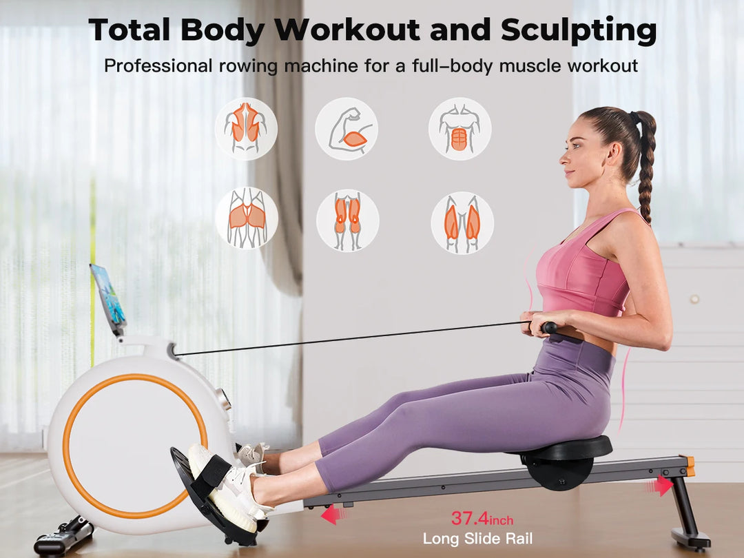 Premium Magnetic Rowing Machine for Home – 32 Level Adjustable Resistance Cardio Trainer with LED Monitor and Bluetooth