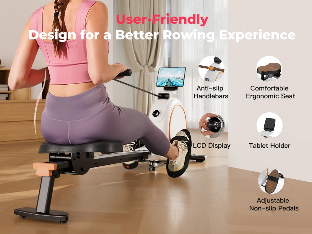 Premium Magnetic Rowing Machine for Home – 32 Level Adjustable Resistance Cardio Trainer with LED Monitor and Bluetooth