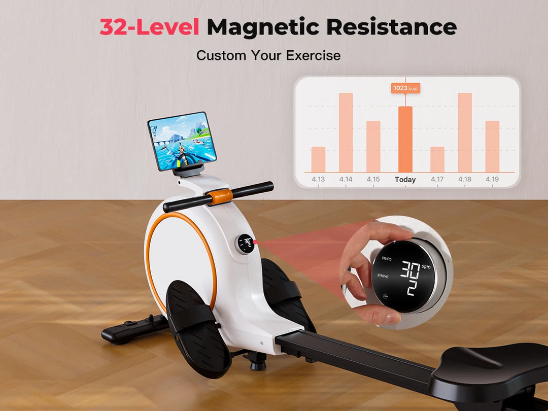 Premium Magnetic Rowing Machine for Home – 32 Level Adjustable Resistance Cardio Trainer with LED Monitor and Bluetooth