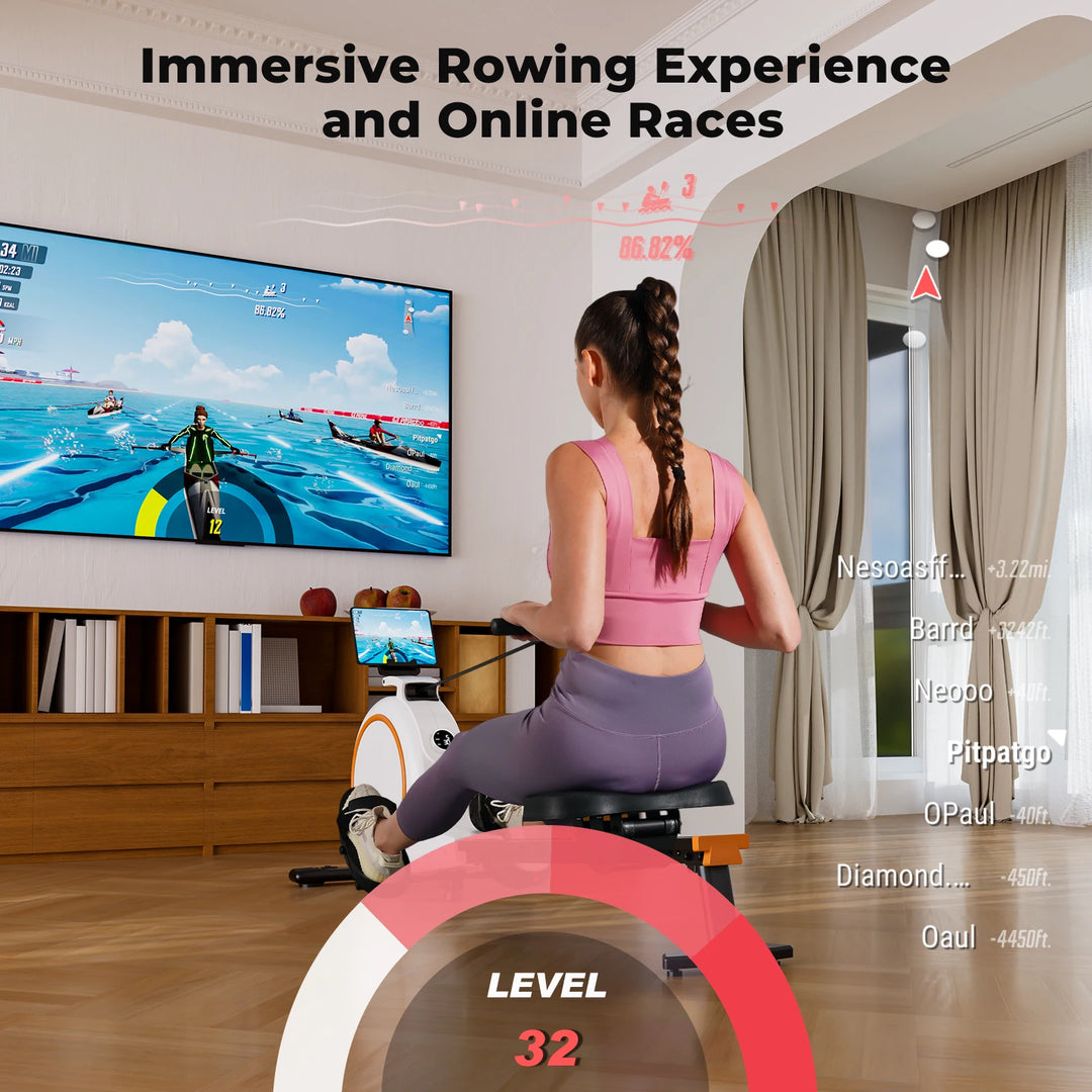Premium Magnetic Rowing Machine for Home – 32 Level Adjustable Resistance Cardio Trainer with LED Monitor and Bluetooth