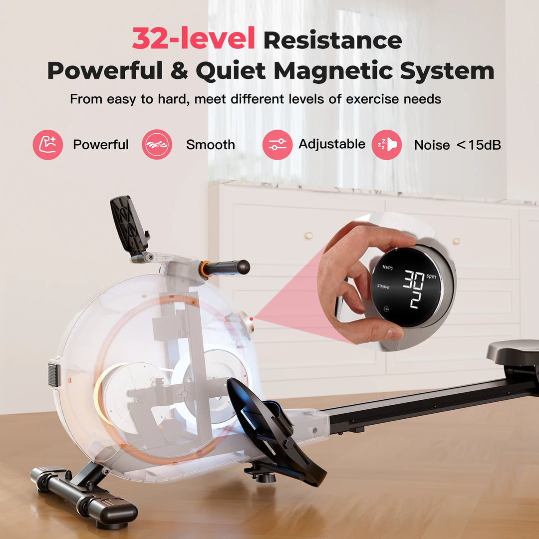 Premium Magnetic Rowing Machine for Home – 32 Level Adjustable Resistance Cardio Trainer with LED Monitor and Bluetooth