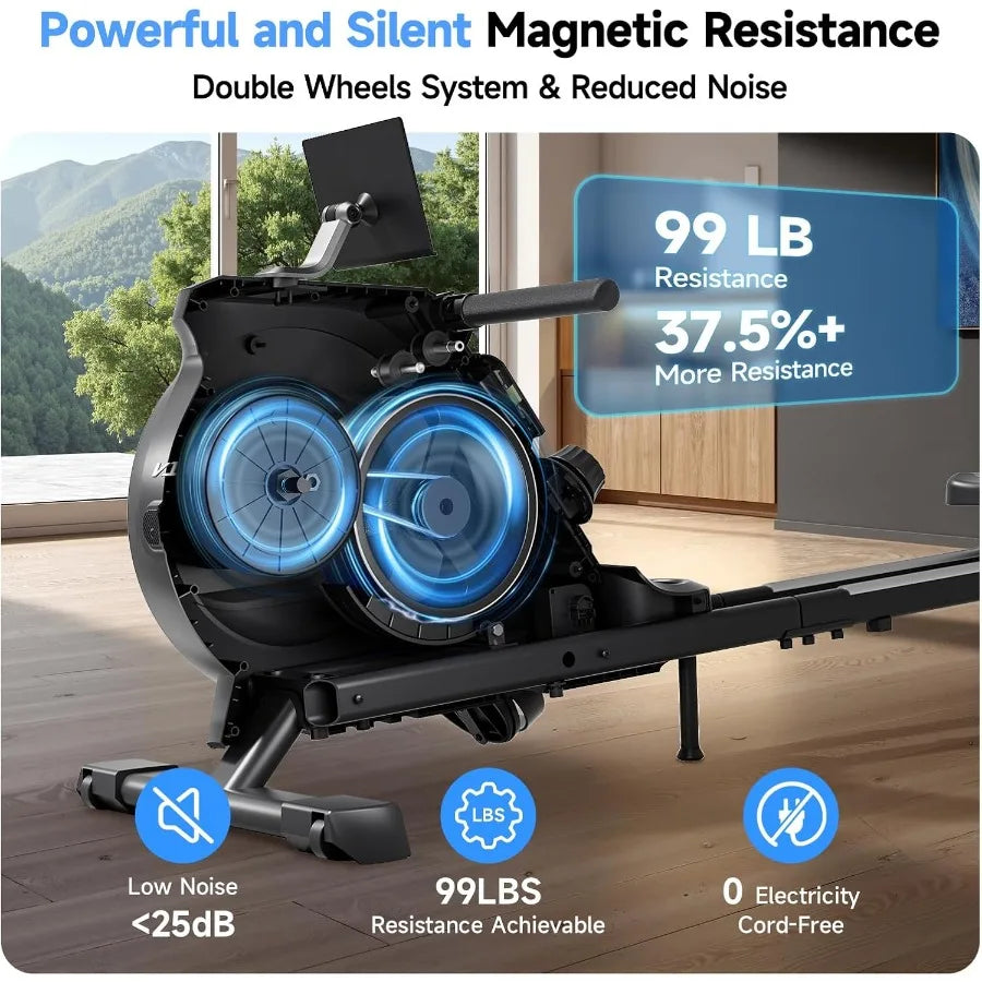 Premium Magnetic Rowing Machine for Home – 350 lb Capacity with 16 Level Silent Resistance and Full Body Cardio Training