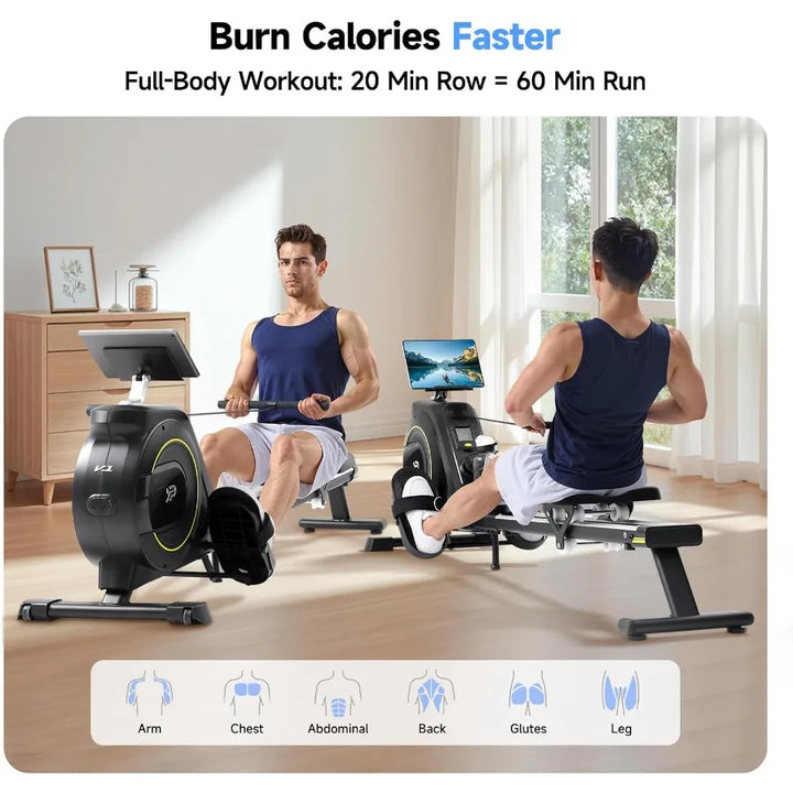 Premium Magnetic Rowing Machine for Home – 350 lb Capacity with 16 Level Silent Resistance and Full Body Cardio Training
