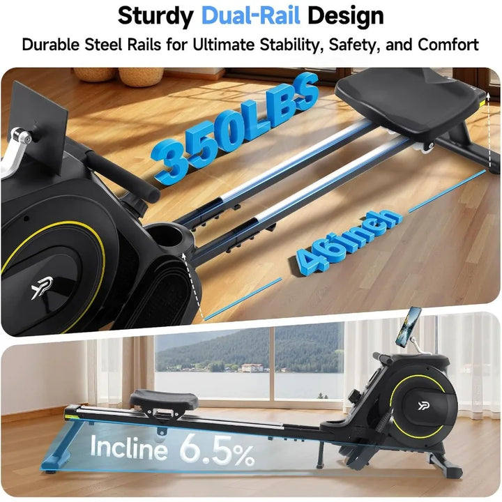 Premium Magnetic Rowing Machine for Home – 350 lb Capacity with 16 Level Silent Resistance and Full Body Cardio Training