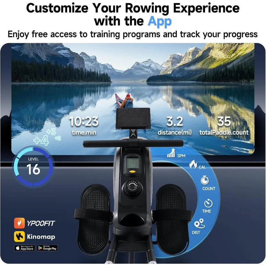 Premium Magnetic Rowing Machine for Home – 350 lb Capacity with 16 Level Silent Resistance and Full Body Cardio Training
