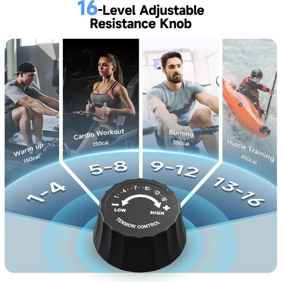 Premium Magnetic Rowing Machine for Home – 350 lb Capacity with 16 Level Silent Resistance and Full Body Cardio Training