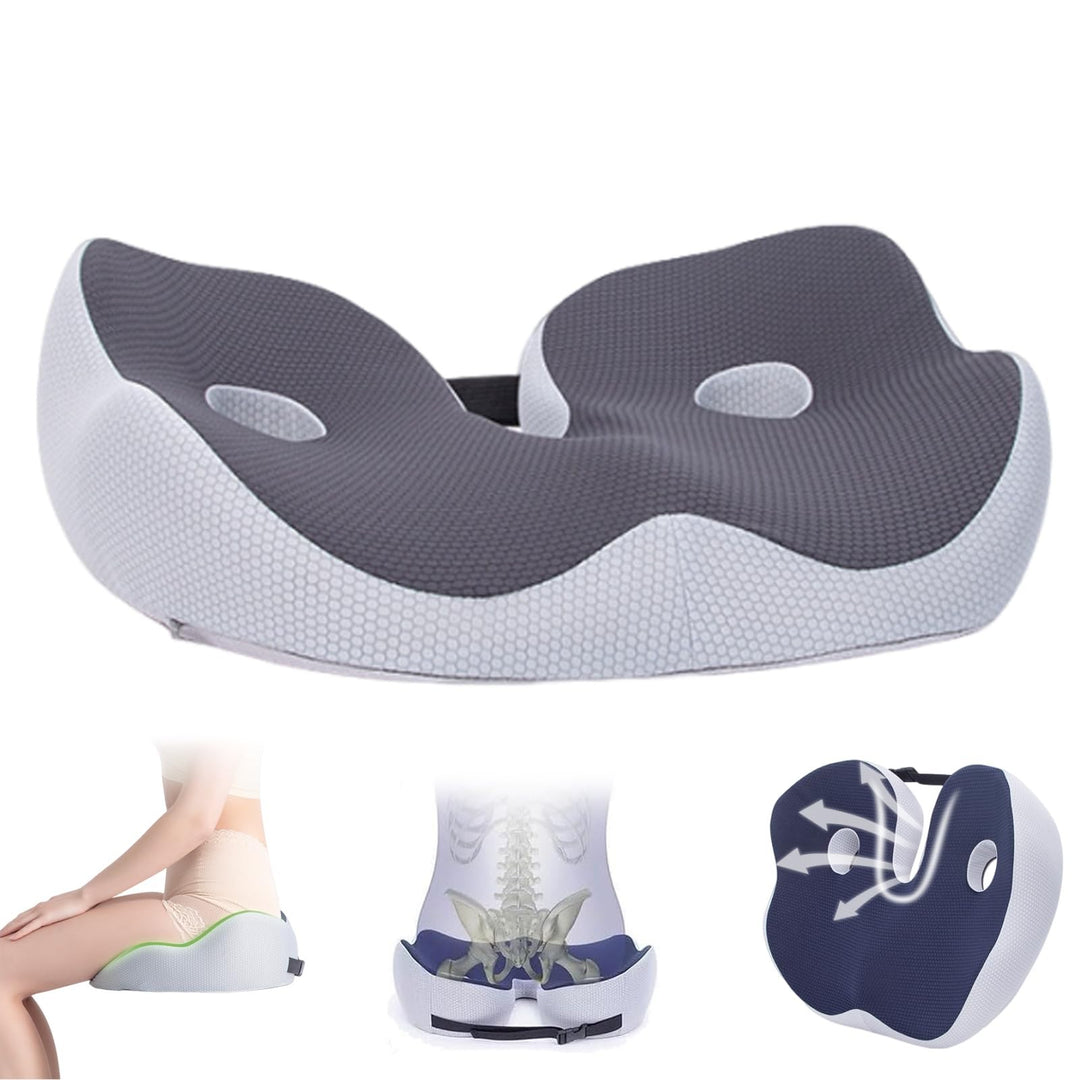 Premium Memory Foam Sit Bone Relief Cushion – Ergonomic Washable Seat Cushion for Pressure Relief, Breathable Comfort, Long Sitting for Office Workers and Drivers