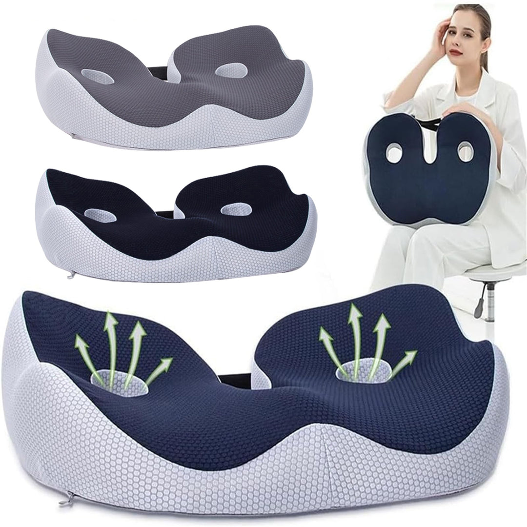 Premium Memory Foam Sit Bone Relief Cushion – Ergonomic Washable Seat Cushion for Pressure Relief, Breathable Comfort, Long Sitting for Office Workers and Drivers