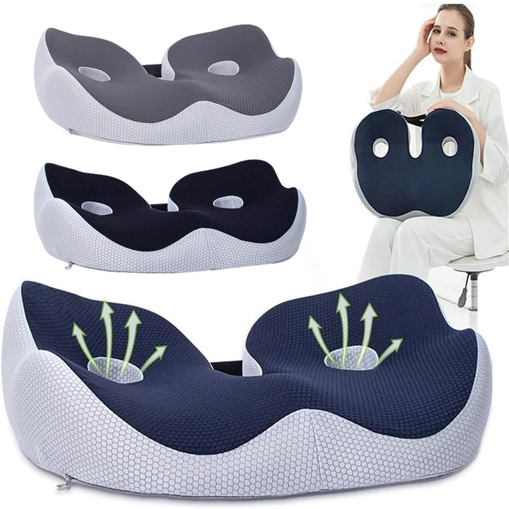 Premium Memory Foam Sit Bone Relief Cushion – Ergonomic Washable Seat Cushion for Pressure Relief, Breathable Comfort, Long Sitting for Office Workers and Drivers