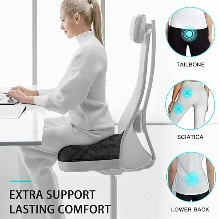 Premium Memory Foam Sit Bone Relief Cushion – Ergonomic Washable Seat Cushion for Pressure Relief, Breathable Comfort, Long Sitting for Office Workers and Drivers