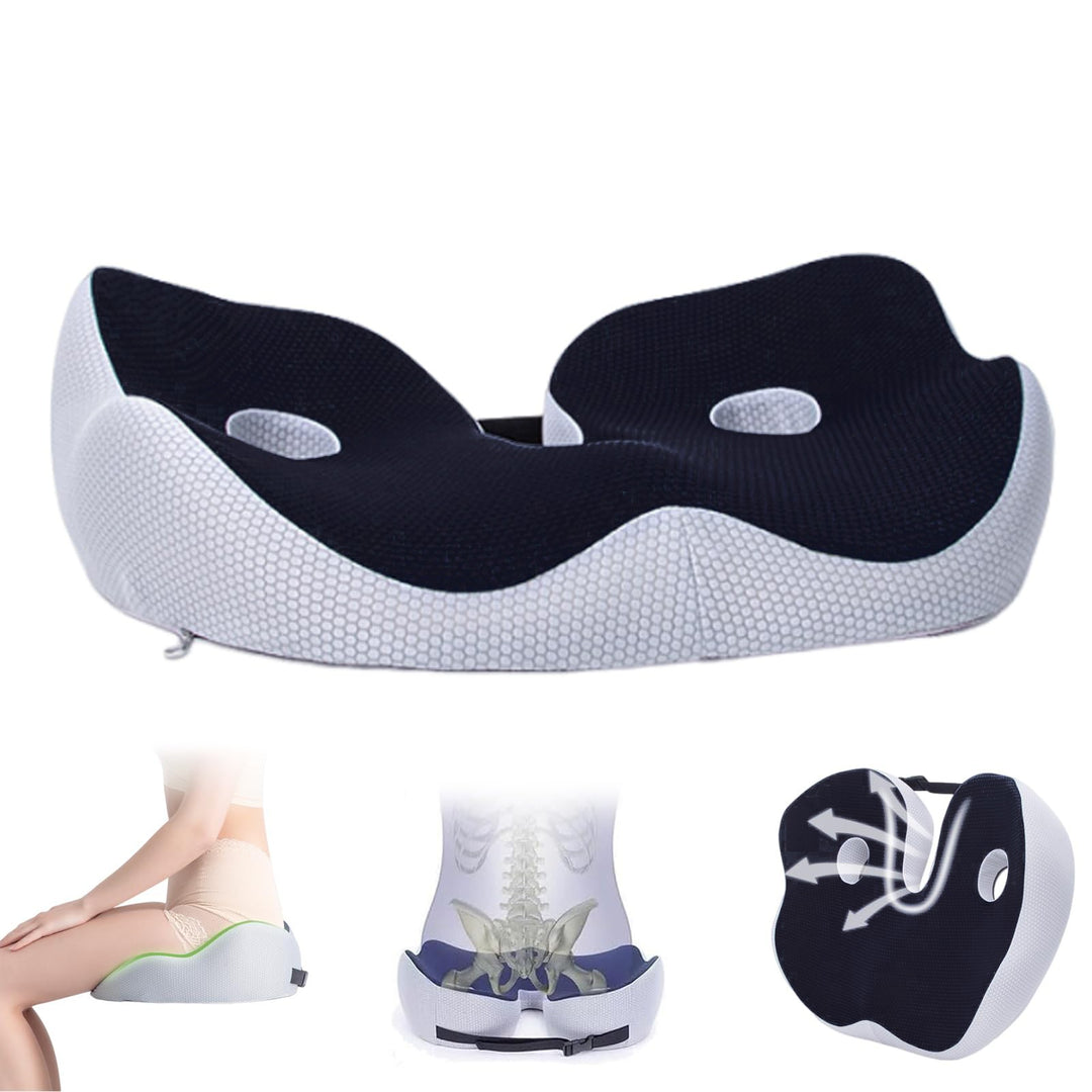 Premium Memory Foam Sit Bone Relief Cushion – Ergonomic Washable Seat Cushion for Pressure Relief, Breathable Comfort, Long Sitting for Office Workers and Drivers