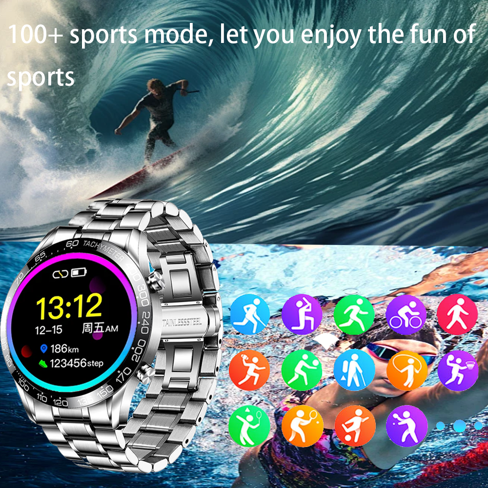 Premium Men's Smartwatch – Full Circle Touch, Bluetooth Call, IP67 Waterproof, Fitness & Health Tracking, 1.3" HD Screen, Multi-Sport Modes