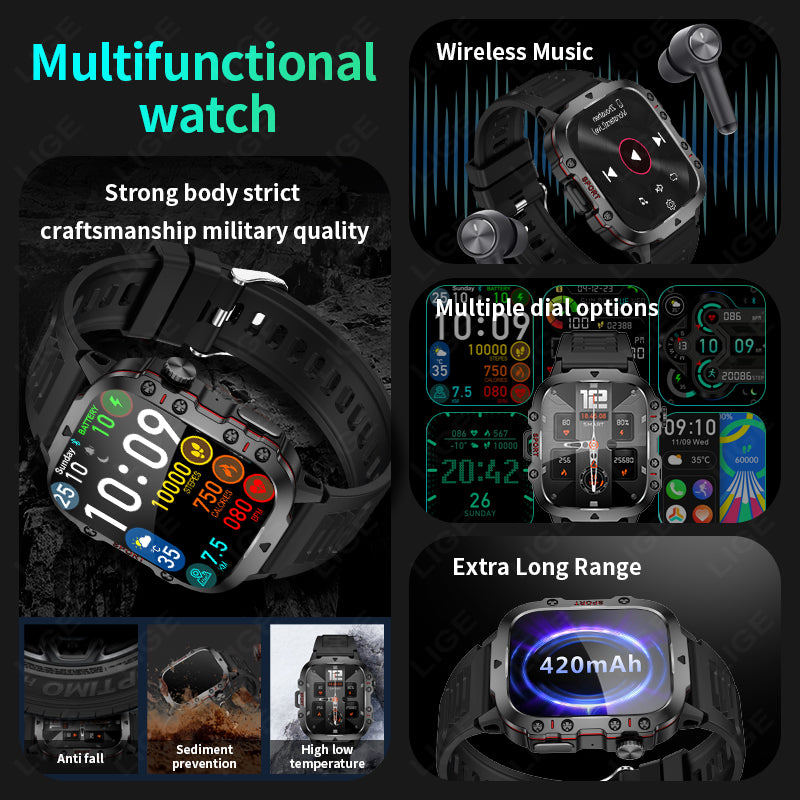 Premium Men's Smartwatch – Full Circle Touch, Bluetooth Call, IP67 Waterproof, Fitness & Health Tracking, 1.3" HD Screen, Multi-Sport Modes