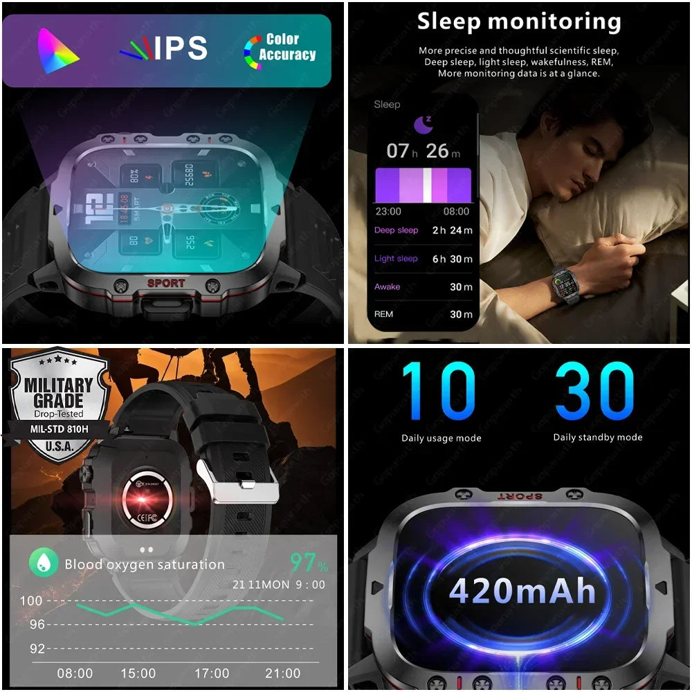Premium Men's Smartwatch – Full Circle Touch, Bluetooth Call, IP67 Waterproof, Fitness & Health Tracking, 1.3" HD Screen, Multi-Sport Modes