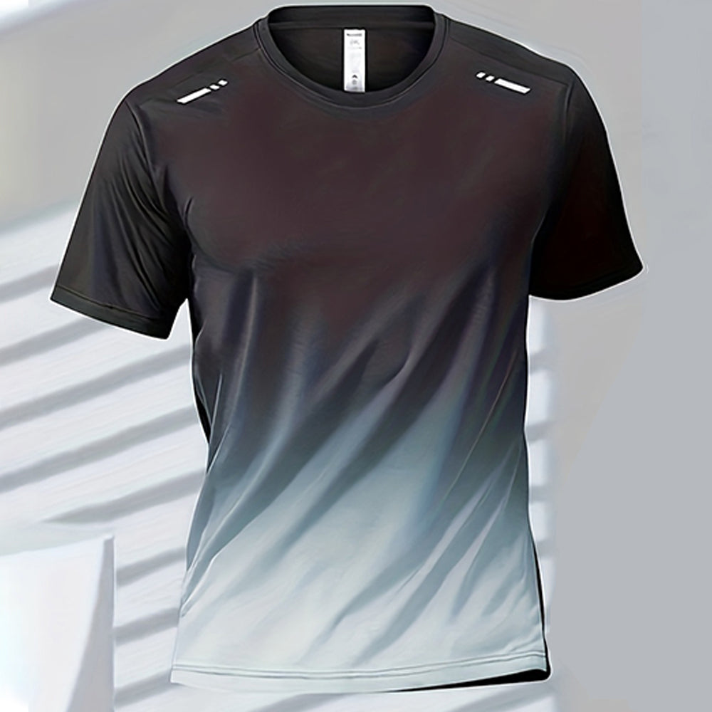 Premium Men's Sports T-Shirt – Quick Dry Casual Running & Boxing Top, Short Sleeve Badminton & Training Shirt, Gradient Design for Summer Sportswear