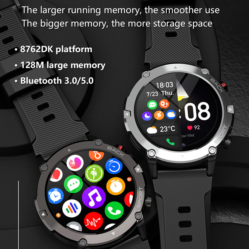 Premium Military Smart Watch for Men, Bluetooth Call, 5ATM Waterproof, Fitness Tracker, 20 Sports Modes, Heart Rate & Blood Oxygen Monitor, 1.32" HD Display, Long Battery Life, Compatible with iPhone & Android